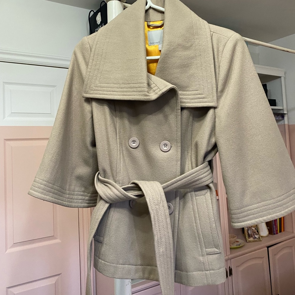 Wool-blend cape pea coat